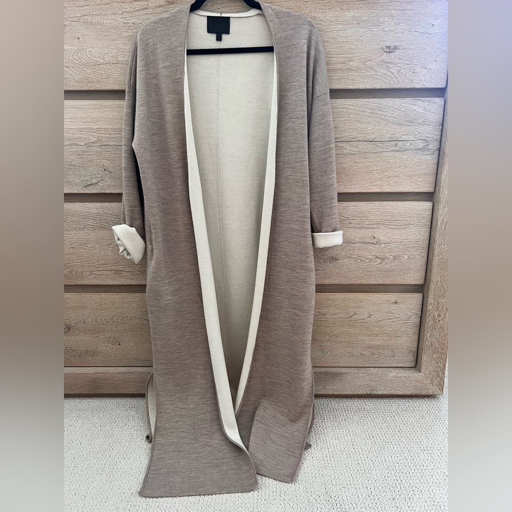 INTERMIX Taupe Wool Open-Front Long Sweater Coat small